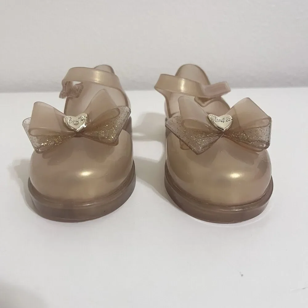 Mini Melissa Amy x Barbie Gold Mary Jane Bow Sandal Shoes Toddler Girls Size 10